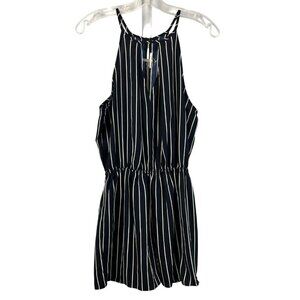 Soprano Halter Romper Blue/White Striped Elastic Waist Size Medium Cut Out Back